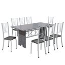 Ver imagem 2 de Conjunto de Mesa 8 Cadeiras Tampo Granito Ocre Lorena Preto/Branco Yescasa Liso