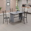 Ver imagem 1 de Conjunto de Mesa Tampo de Granito Ocre com 4 Cadeiras Lorena Yescasa Cinza/Preto Liso/Mart Prata