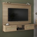 Ver imagem 1 de Painel para TV até 72 Polegadas MDF 160CMX135CM Portas Basculante Impressão 3D Palha Trama Bege