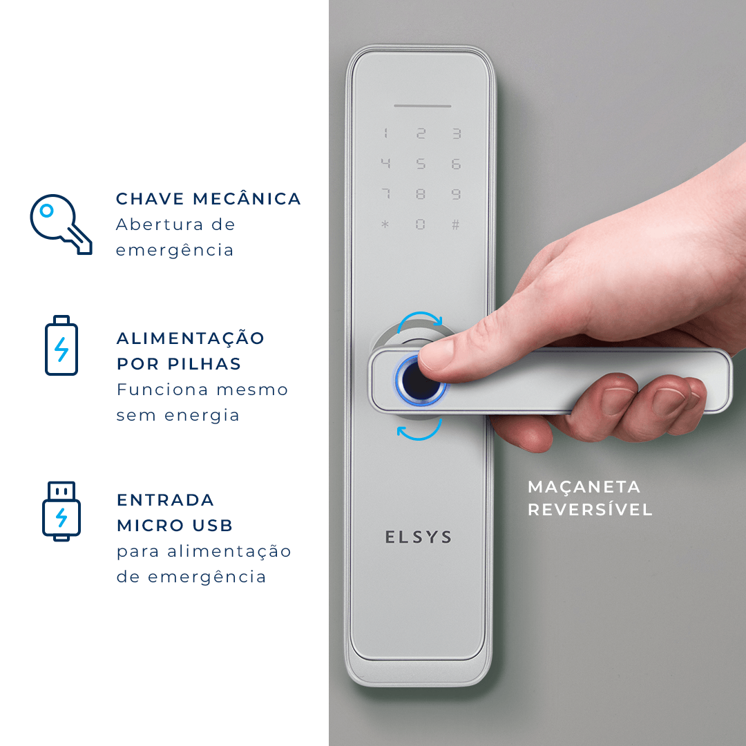 Fechadura Digital de Embutir Wi-fi Esf-de4000b Elsys Prata - 4