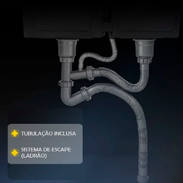 Kit Cuba Pia Dupla Cozinha Gourmet Completa com Acessórios e Torneira Extensível Aço Inox - 4