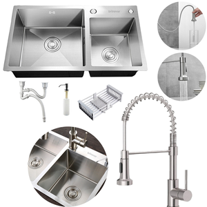 Kit Cuba Pia Dupla Cozinha Gourmet Completa com Acessórios e Torneira Extensível Aço Inox