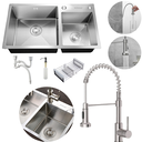 Ver imagem 1 de Kit Cuba Pia Dupla Cozinha Gourmet Completa com Acessórios e Torneira Extensível Aço Inox