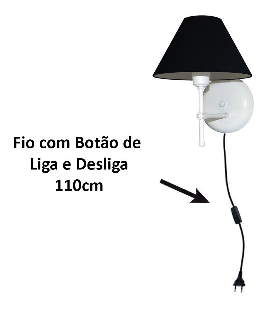 Arandela De Parede em Alumínio e Cúpula de Algodão Para Sala, Quarto Cabeceira De Cama - Branco e Cú - 2