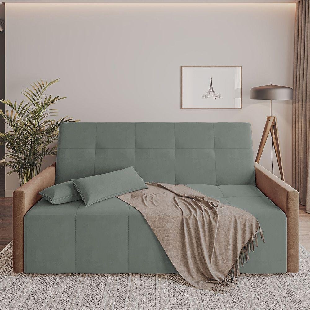 Sofa Cama 4 Lugares Retrátil e Reclinável Paris 2m Veludo Cinza - Cor: Cinza
