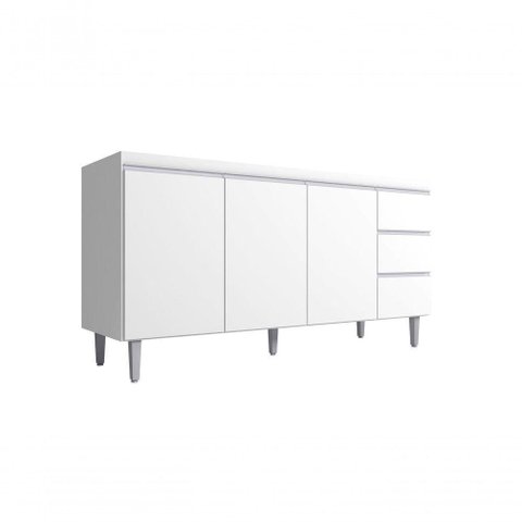 Balcão Gabinete para Pia Andreia sem Tampo 150cm 3 Portas 3 Gavetas Branco