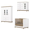 Ver imagem 2 de Conjunto Quarto de Bebê Completo Berço Mini Cama 2 em 1 com Cantos Arredondados + Cômoda + Guarda-Roupa com Frentes em MDF e Usinagem com Vidro Branco/Jequitibá HP Aconchego