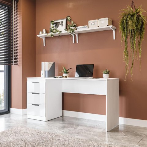 Mesa Escrivaninha Madri Escritório 3 Gavetas 163x77cm Branco 250705