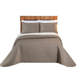 Cobre Leito Cama Casal 3 peças Colcha 200 fios Dupla Face Colors: Camafeu/ Palha - 4