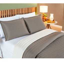 Cobre Leito Cama Casal 3 peças Colcha 200 fios Dupla Face Colors: Camafeu/ Palha - 2