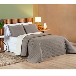 Cobre Leito Cama Casal 3 peças Colcha 200 fios Dupla Face Colors: Camafeu/ Palha - 3