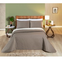 Cobre Leito Cama Casal 3 peças Colcha 200 fios Dupla Face Colors: Camafeu/ Palha - 5