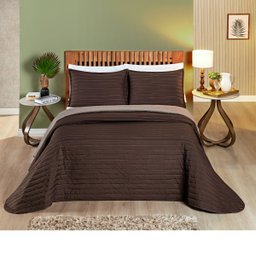Cobre Leito Cama Casal 3 peças Colcha 200 fios Dupla Face Colors: Camafeu/ Palha - 6