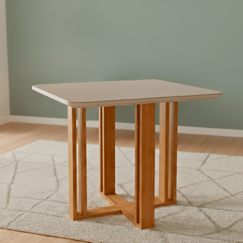 Mesa para Sala de Jantar Quadrada com Vidro 95cm Flora Marrom/Cinamomo/Off White