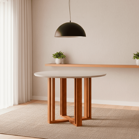 Mesa para Sala de Jantar com Vidro Redonda 1090cm Flora Marrom/Cinamomo/Off White
