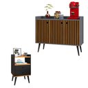 Ver imagem 1 de Kit Aparador Buffet Wood New Cinza Ripado e Mesa de Cabeceira Dream 2 Gavetas Preto|Cinamomo
