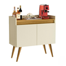 Aparador Sala Retrô Pés Palito em Madeira Maciça - Luxo 2 Portas - Off White com Madeirado - Lojas G - 1