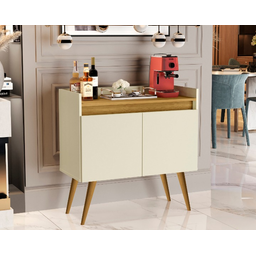 Aparador Sala Retrô Pés Palito em Madeira Maciça - Luxo 2 Portas - Off White com Madeirado - Lojas G - 3 Aparador Sala Retrô Pés Palito em Madeira Maciça - Luxo 2 Portas - Off White com Madeirado - Lojas G - 3