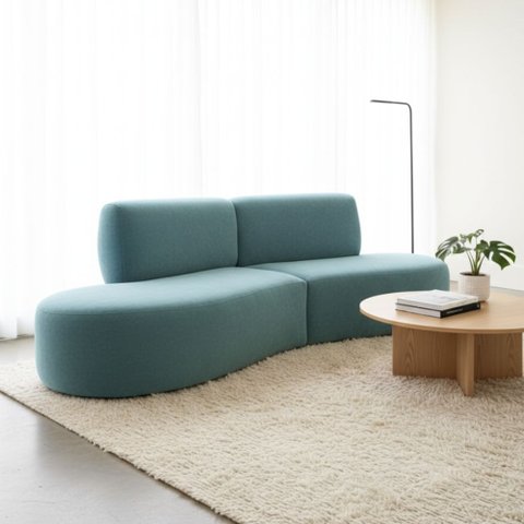 Sofá Orgânico Módulo Curvo Savana Boucle Azul Turquesa - Montanari's Decor