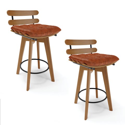 Kit 02 Banquetas Giratória Costela Corano Nozes Base Madeira MA70 - D’Rossi