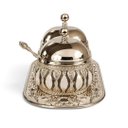 Ver imagem 4 de Porta Geleia Metal e Vidro Prata com Detalhes Brancos Bandeja: C: 27cm L: 15cm | D: 10cm a: 9cm