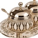 Ver imagem 6 de Porta Geleia Metal e Vidro Prata com Detalhes Brancos Bandeja: C: 27cm L: 15cm | D: 10cm a: 9cm