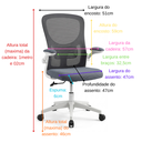 Ver imagem 6 de Cadeira Escritório Giratória Ergonômica com Tela Mesh Altura Ajustável Cinza Escuro