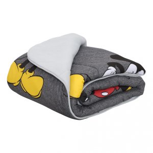 Edredom Portallar Solteiro Malha Misto Disney Mickey Mouse Grafite 150mx220m Cinza