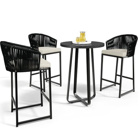 Kit Mesa Bistrô Maya Com 03 Banquetas Área Gourmet Bar Corda Náutica Sunset D04 Preto - Lyam