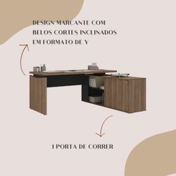 Mesa para Escritório Diretor em L com Porta de Correr e Caixa de Tomada - 13