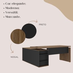 Mesa para Escritório Diretor em L com Porta de Correr e Caixa de Tomada - 8