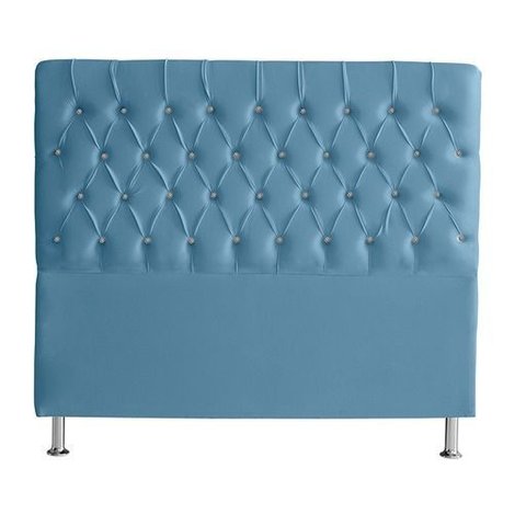 Cabeceira de Cama Box Bella King 195 Cm Suede Botão Cristal Azul Bebê Eli Móveis e Decoração