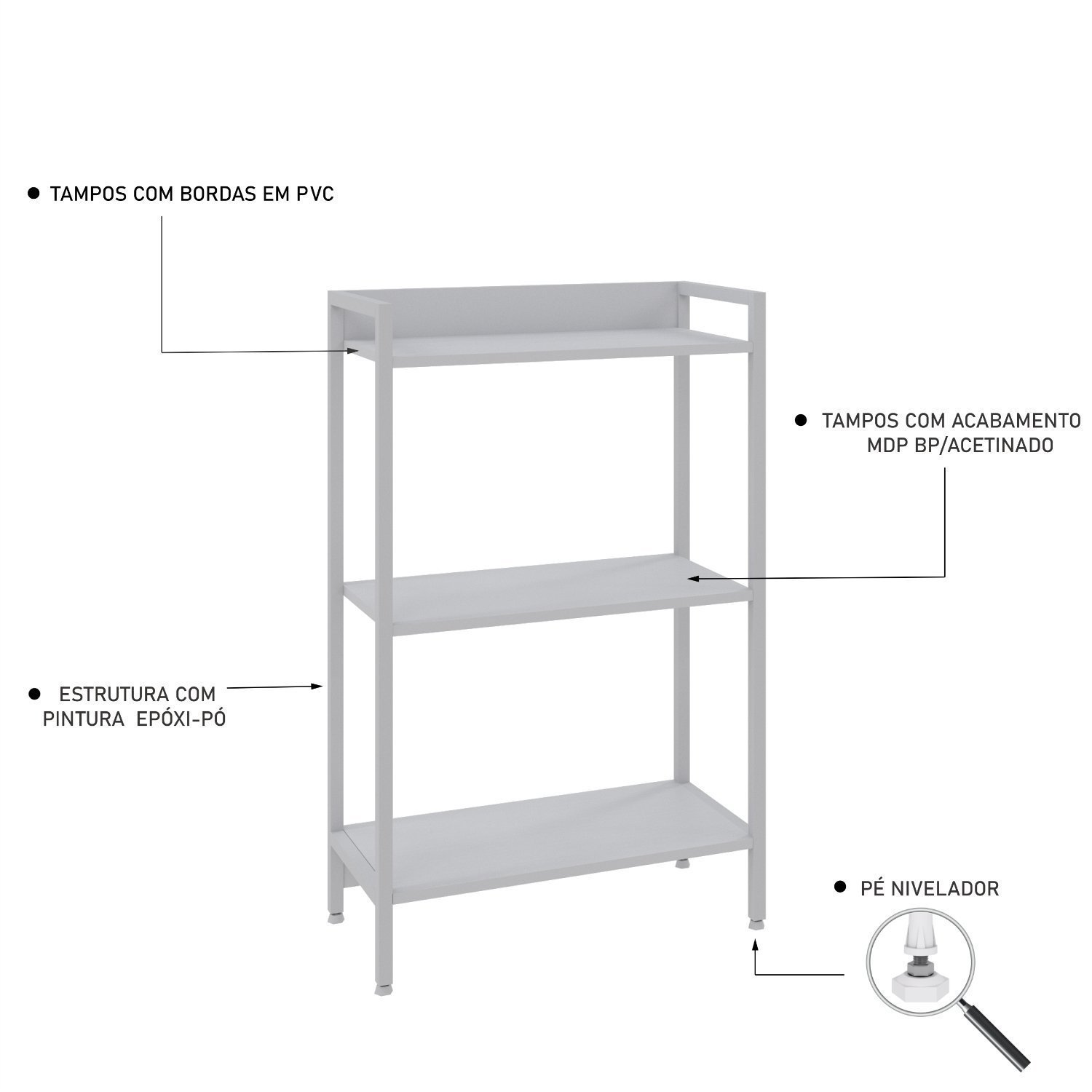 Estante para Livros Industrial 3 Prateleiras 104cmx60cm Active Yescasa - 5