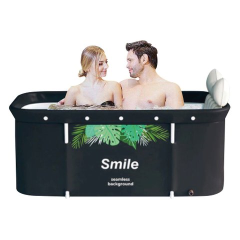 Banheira Ofurô Dobrável Portátil Retangular PVC Com Encosto Inflável Smile VG+