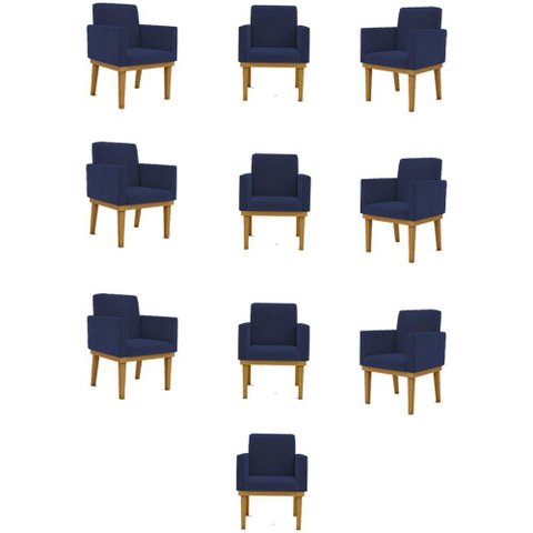 Kit 10 Poltronas Decorativa Reforçada Salão Cor:azul-marinho