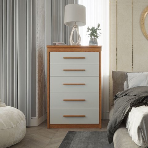 Cômoda para Quarto 5 Gavetas Elegance Marrom/Freijó/Off-White