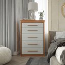 Ver imagem 1 de Cômoda para Quarto 5 Gavetas Elegance Marrom/Freijó/Off-White