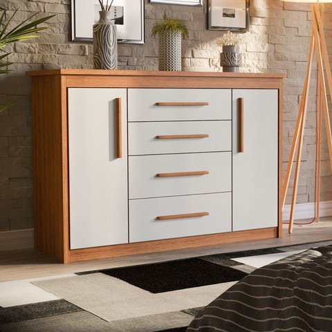 Cômoda para Quarto 2 Portas 4 Gavetas Elegance Marrom/Freijó/Off-White