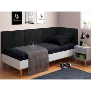 Conjunto Cabeceira Painel Estofada Cama de Solteiro - Corino Preto
