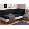 Conjunto Cabeceira Painel Estofada Cama de Solteiro - Corino Preto - 1