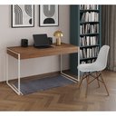 Ver imagem 1 de Mesa de Escritório Industrial Malta Amêndoa 137x53cm Base Ferro Branco com 1 Cadeira Branca Eames Ei