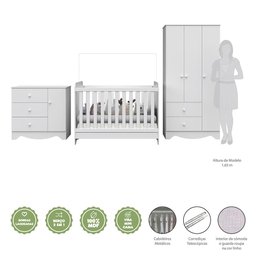 Kit Conjunto Quarto Infantil Bebê Berço 3 Em 1 Cômoda 3 Gavetas 1 Porta Guarda Roupa 3 Portas - 4