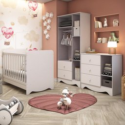 Kit Conjunto Quarto Infantil Bebê Berço 3 Em 1 Cômoda 3 Gavetas 1 Porta Guarda Roupa 3 Portas - 7