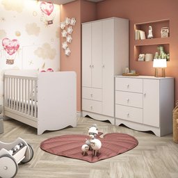 Kit Conjunto Quarto Infantil Bebê Berço 3 Em 1 Cômoda 3 Gavetas 1 Porta Guarda Roupa 3 Portas - 1
