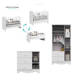 Kit Conjunto Quarto Infantil Bebê Berço 3 Em 1 Cômoda 3 Gavetas 1 Porta Guarda Roupa 3 Portas - 2