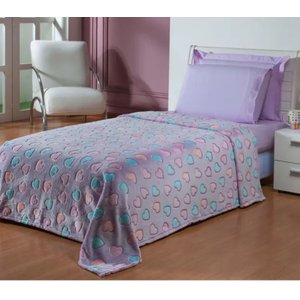 Manta Flannel Infantil Shine 1,50 x 2,20 Andreza - Corações Lilas