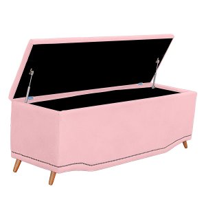 Calçadeira Baú Casal Estofada Maitê Veludo Rosa Bebe