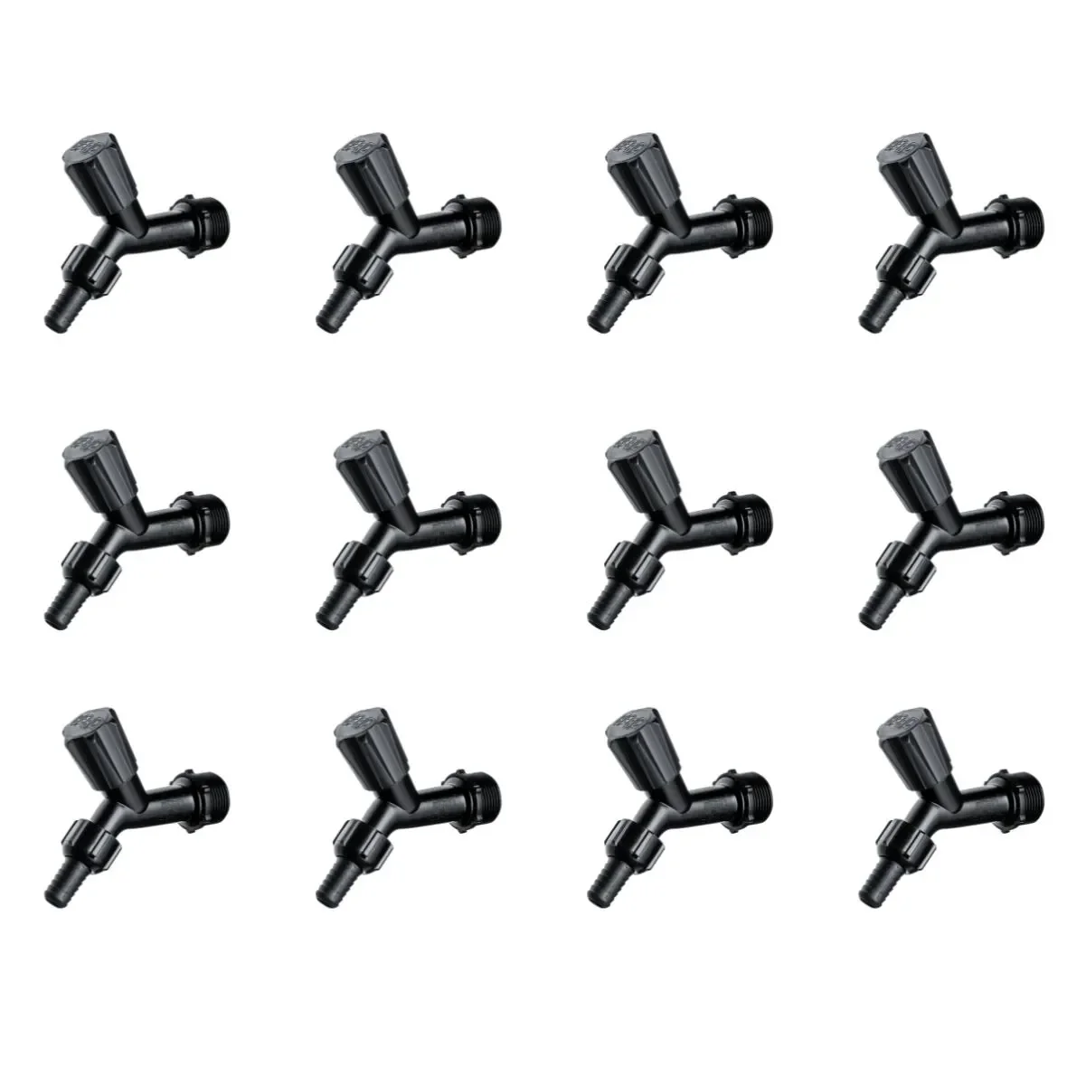 Kit 12 Torneira Jardim Preta 1/2" com Bico P Mangueira Herc