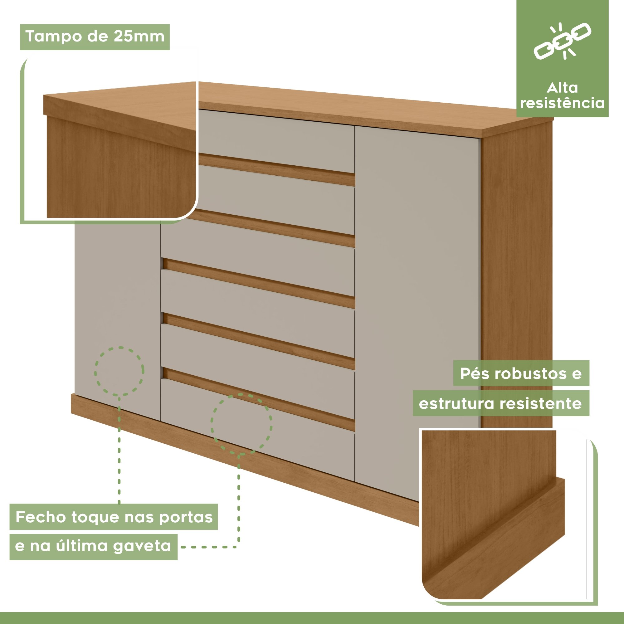 Cômoda 2 Portas 7 Gavetas 3 Prateleiras Vedra - 3