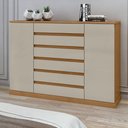 Ver imagem 1 de Cômoda 2 Portas 7 Gavetas com Chave e Prateleiras Vedra Bege Amêndoa Clean/Off White